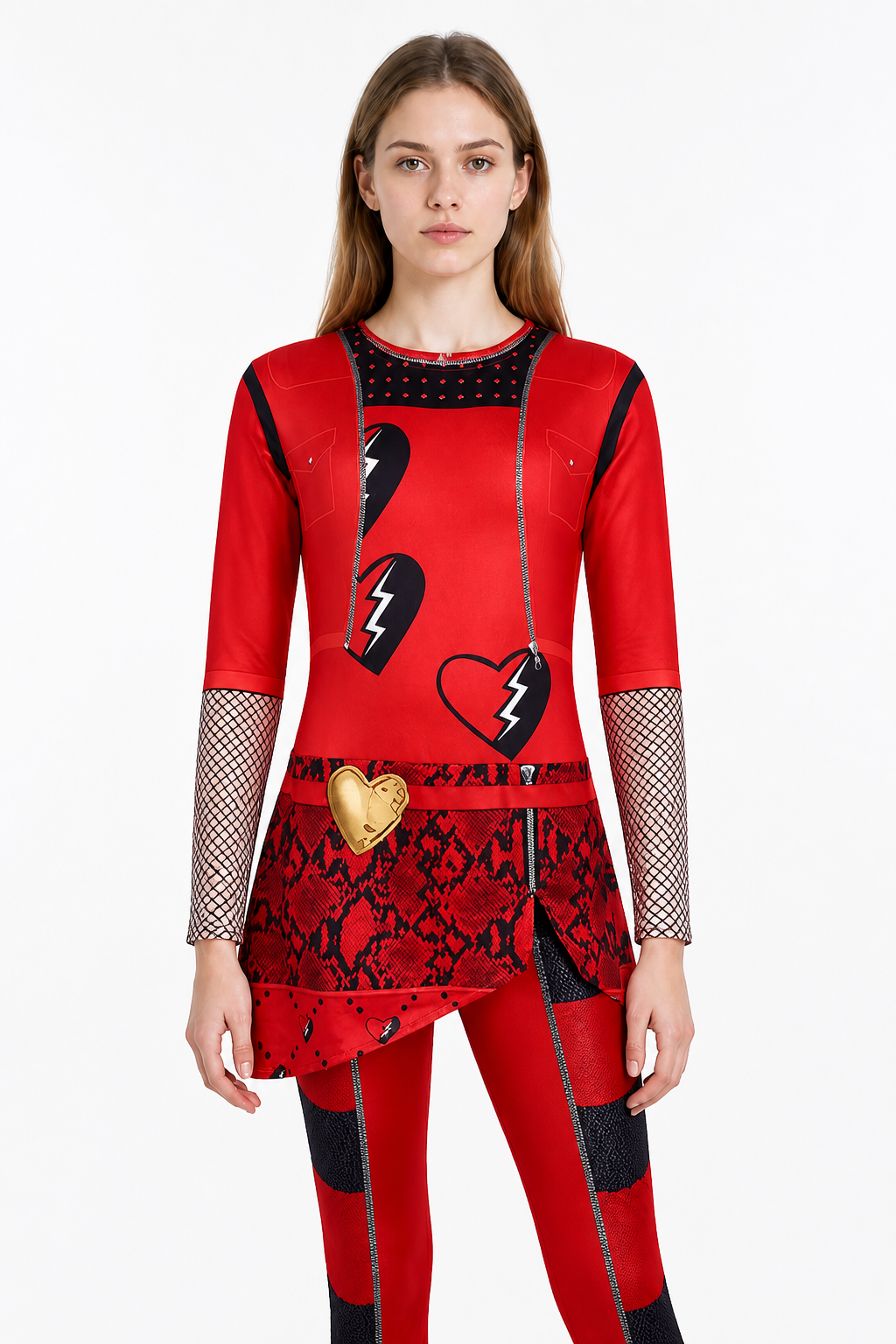 Red Queen Costume with an Asymmetrical Skirt and Heart Costumes detail 2