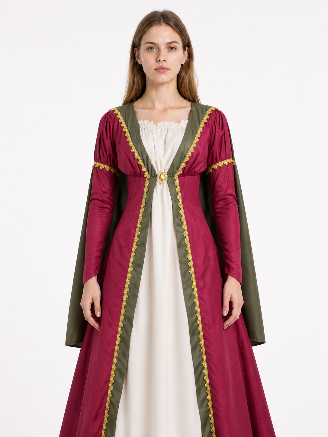 Medieval Dress with Cape and Gold Trim