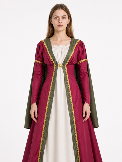 Medieval Dress with Cape and Gold Trim