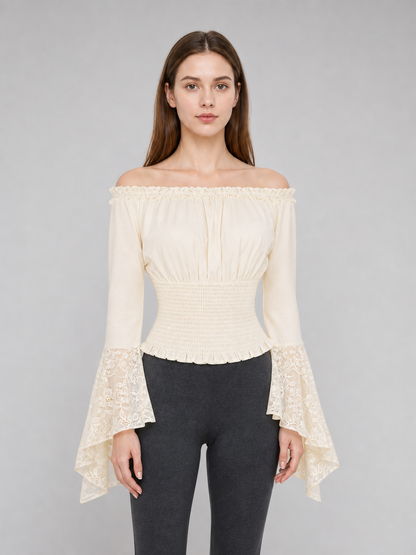 Off-the-Shoulder Blouse with Lace Cuffs