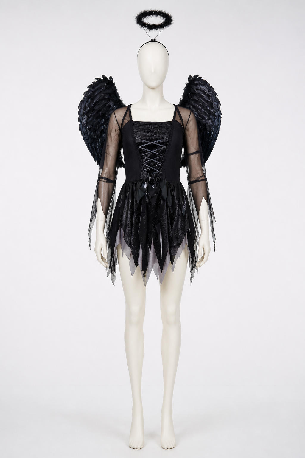 Black Angel Costume with Wings and Halo Costumes detail 3
