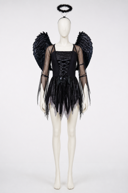Black Angel Costume with Wings and Halo Costumes detail 3