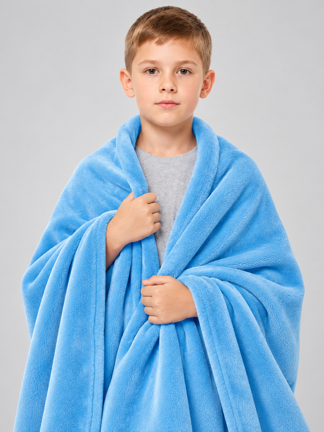 Sky Blue Reversible Fleece Blanket Made of Polyester