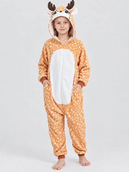 Flannel Pajama Jumpsuit with Hood and Horns
