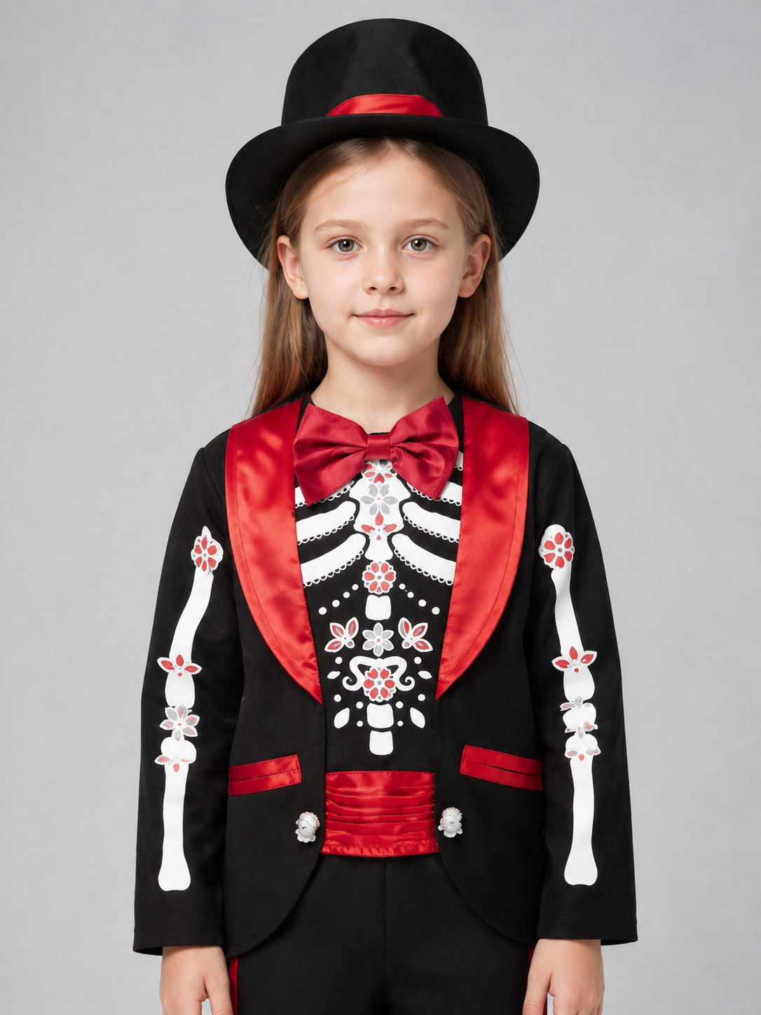 Skeleton Costume with Top Hat and Bow Tie Costume Headwear detail 2