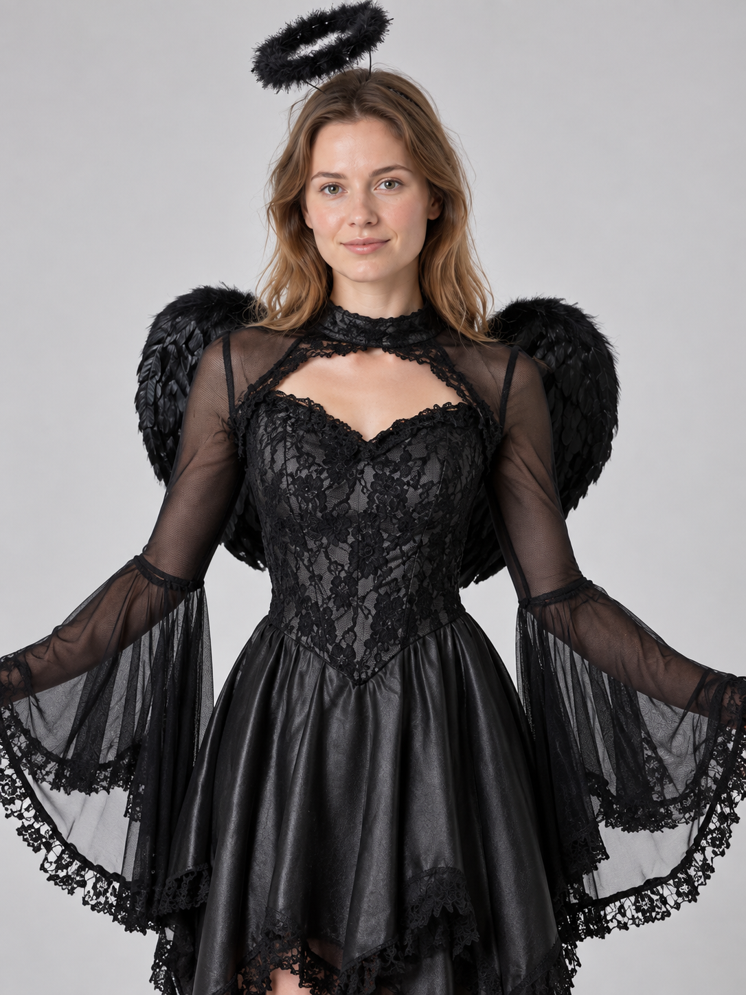 Carnival Costume with Black Dress, Wings, and Halo