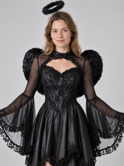 Carnival Costume with Black Dress, Wings, and Halo