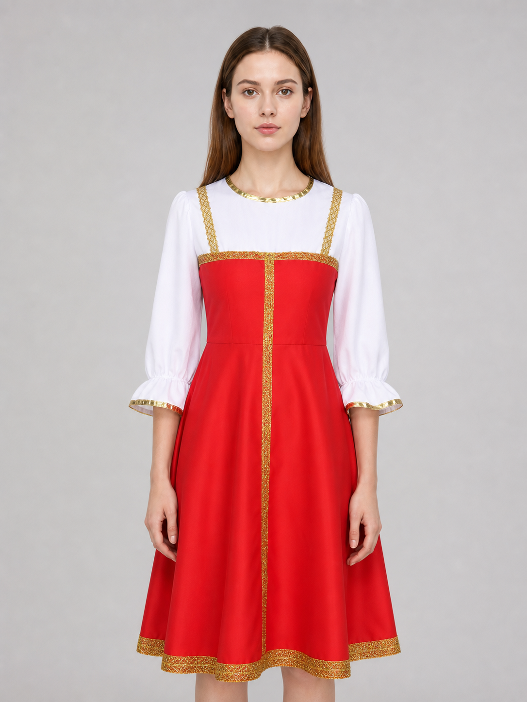 Russian Folk Midi Dress with Hat