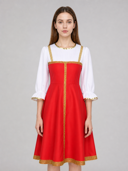 Russian Folk Midi Dress with Hat