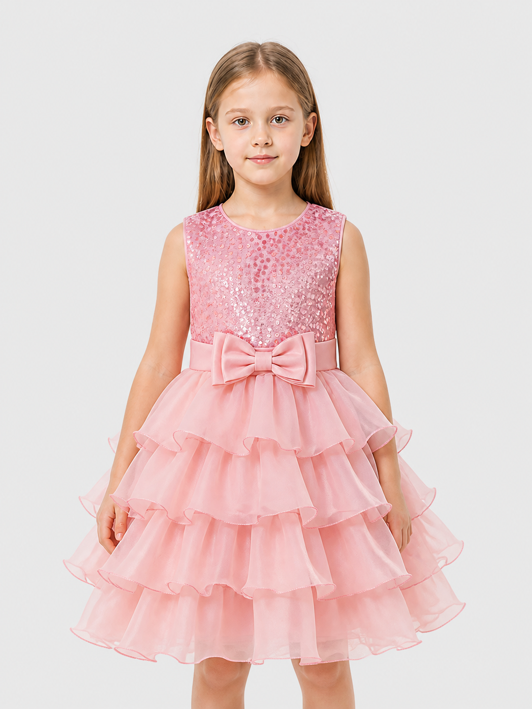 Full Sequin Dress with Bow and Layered Mesh Costume Dresses detail 3