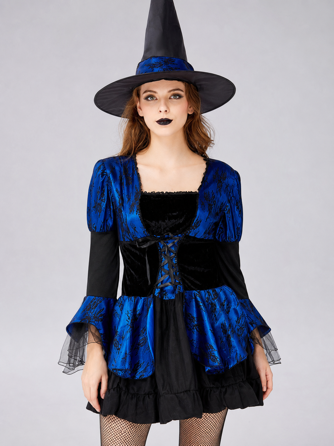 Witch Costume: Blue and Black Dress with a Full Skirt Costume Dresses detail 3