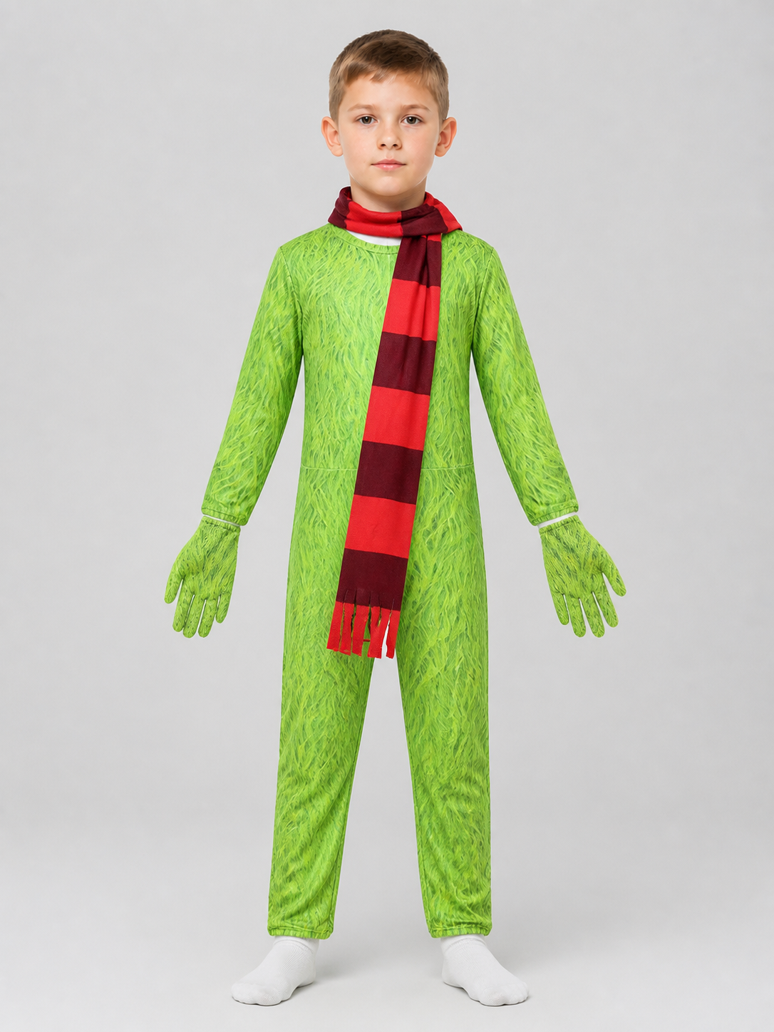 Grinch Carnival Costume: Green Jumpsuit with Scarf Costumes detail 3
