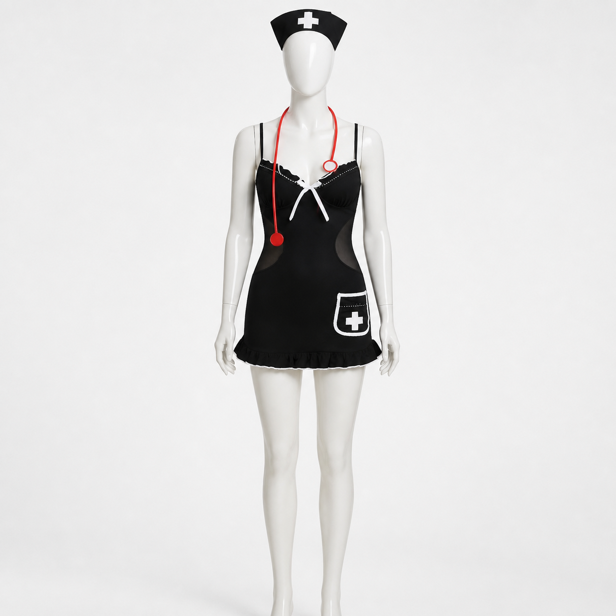 Black Medical Uniform with White Trim and Ruffles Costumes detail 3