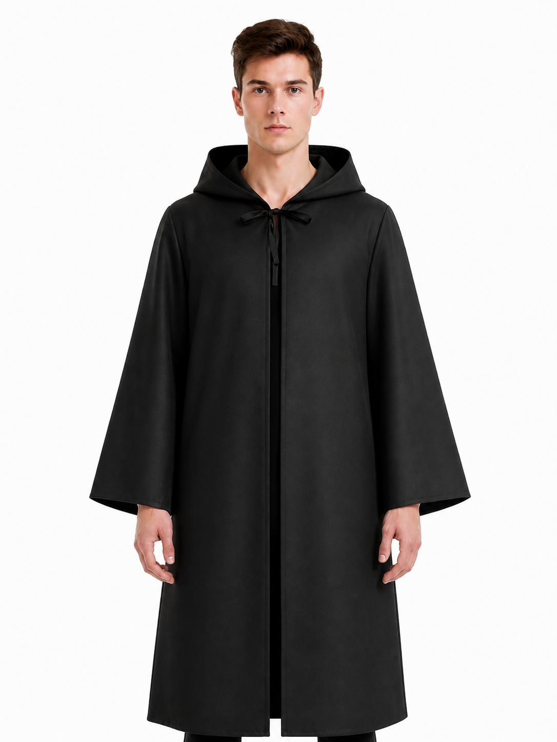 Long Black Hooded Cloak for Halloween Costume Capes detail 3