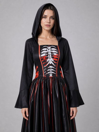 Hooded Cosplay Costume with Striped Skirt