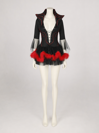 Witch Costume with Horns, Black and Red for Cosplay
