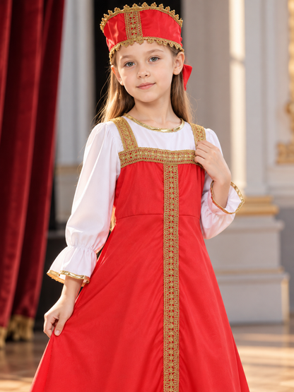 Red Carnival Dress with Gold-Toned Trim Costume Dresses detail 2