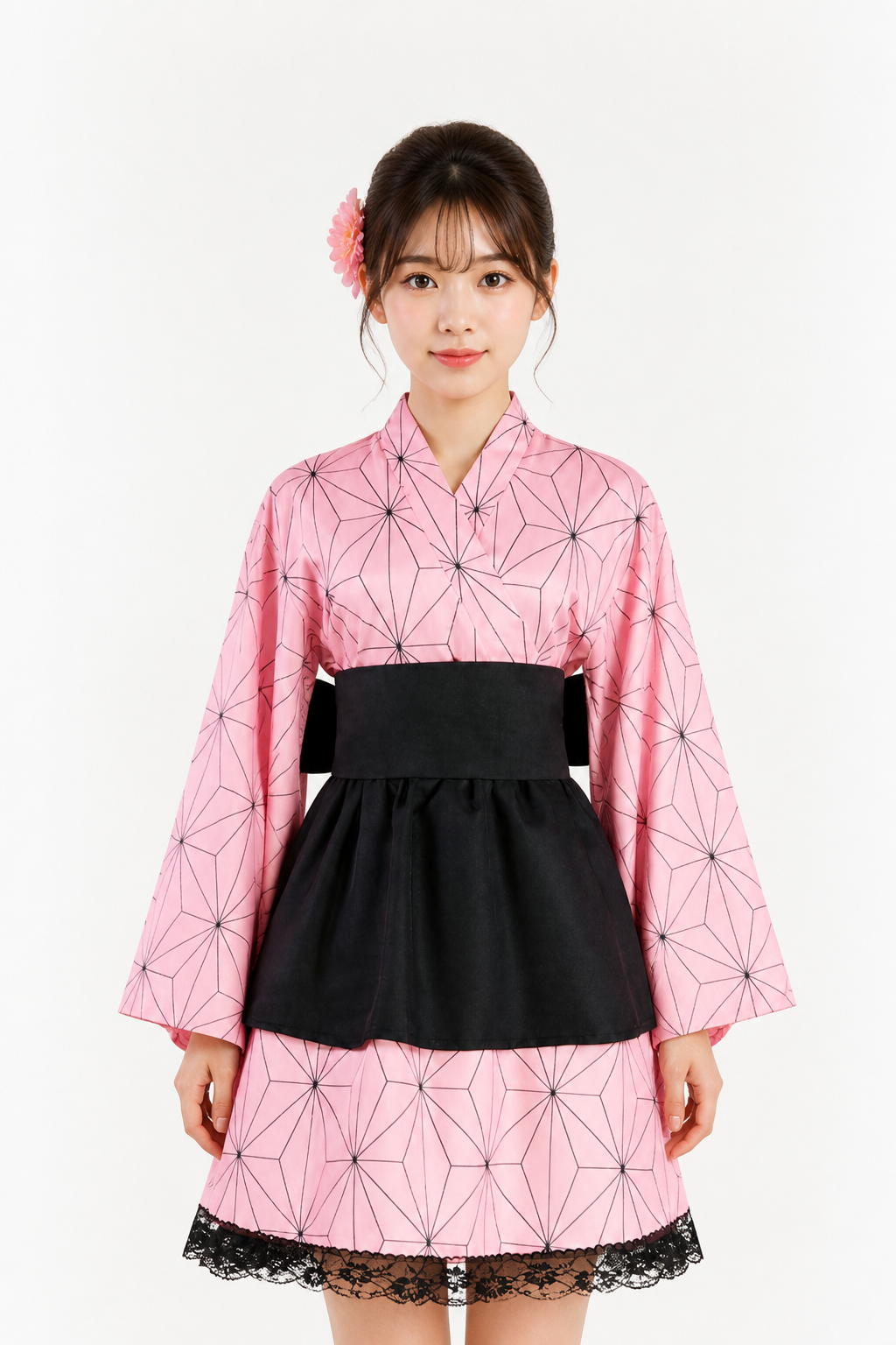 Short Kimono-Style Dress with Lace and Bow Costume Dresses detail 3