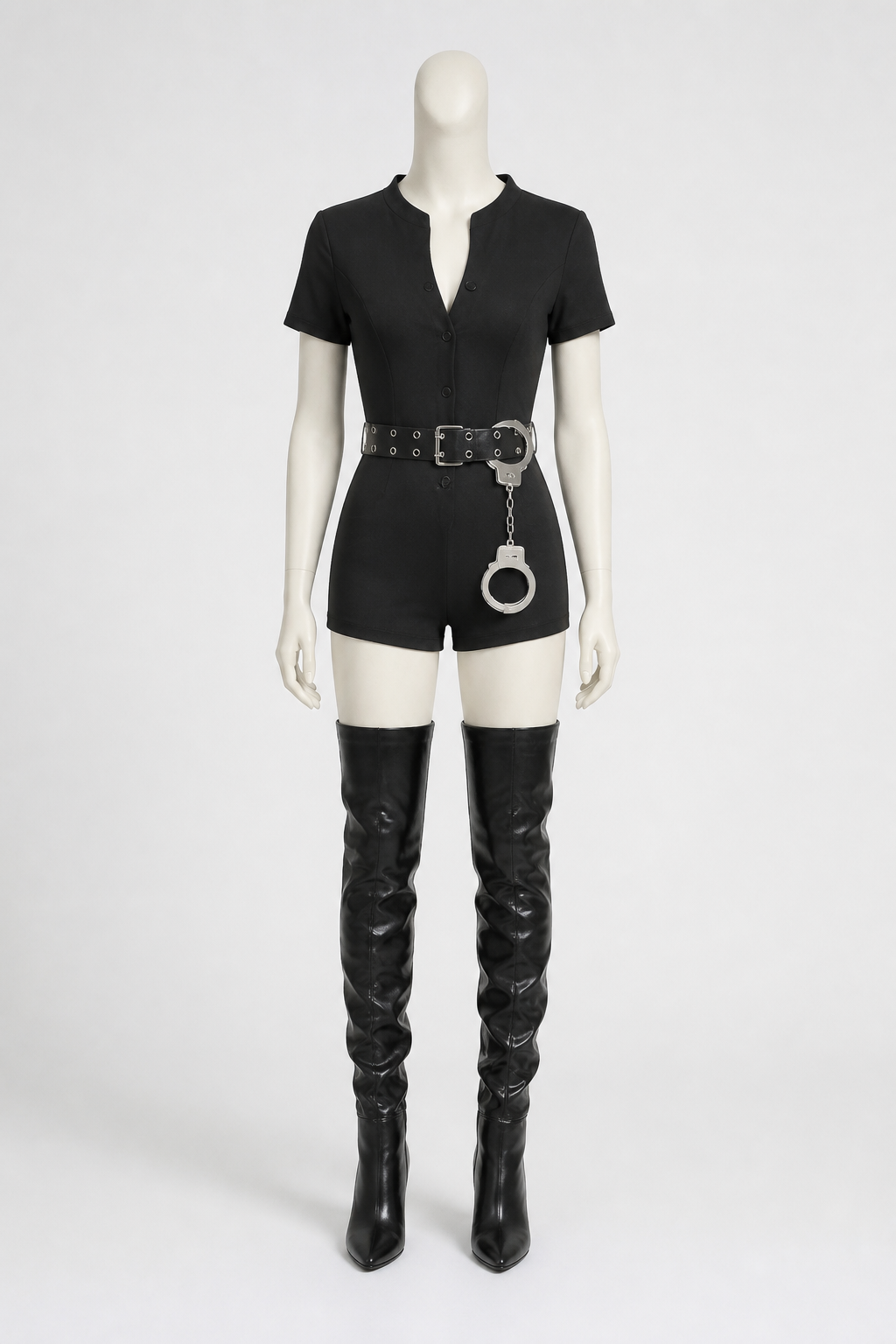 Black police costume with "police" lettering and belt Costumes detail 3