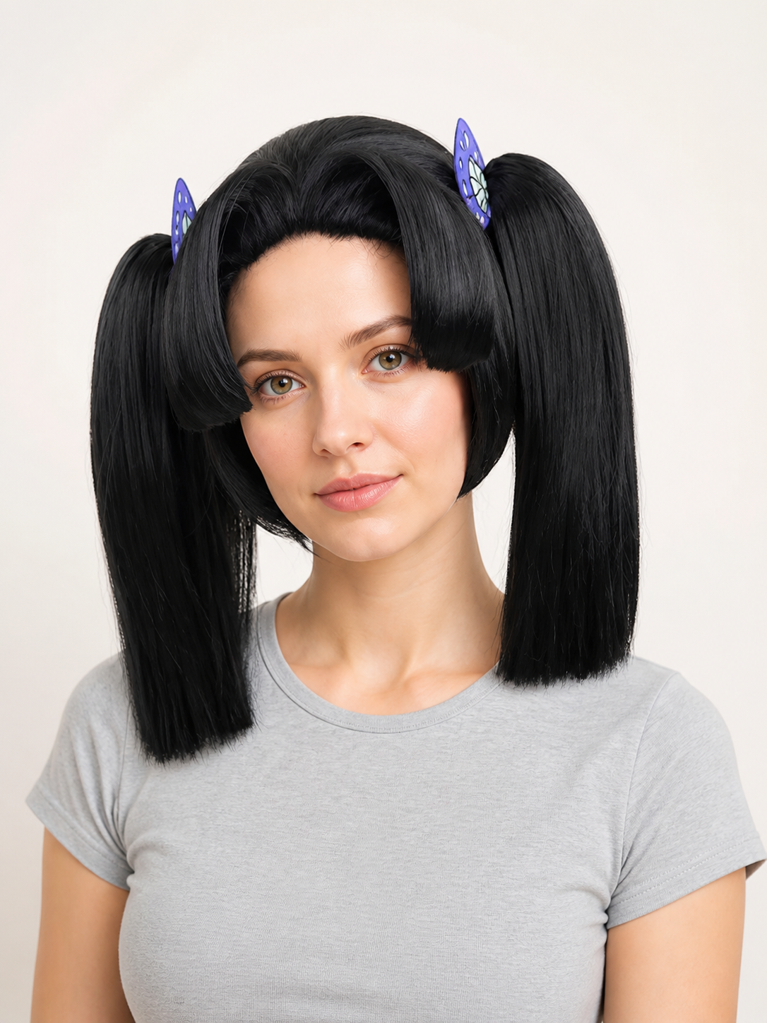Black short anime wig with two ponytails for cosplay Costume Wigs detail 2