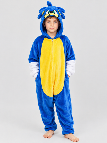 Blue Flannel Hooded Pajama Jumpsuit