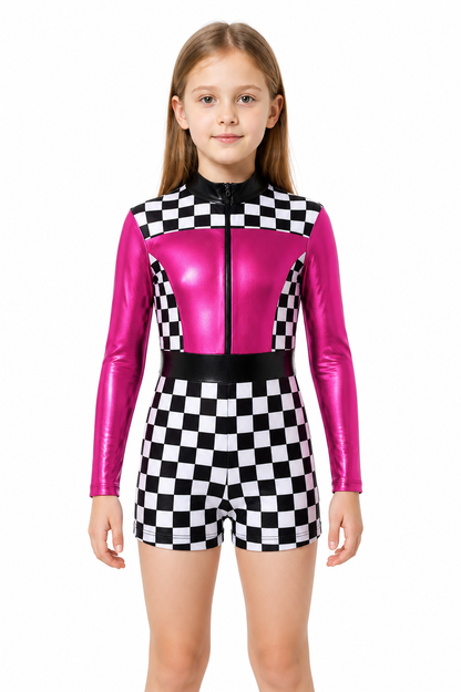 Children's Racing Jumpsuit with Checkered Print