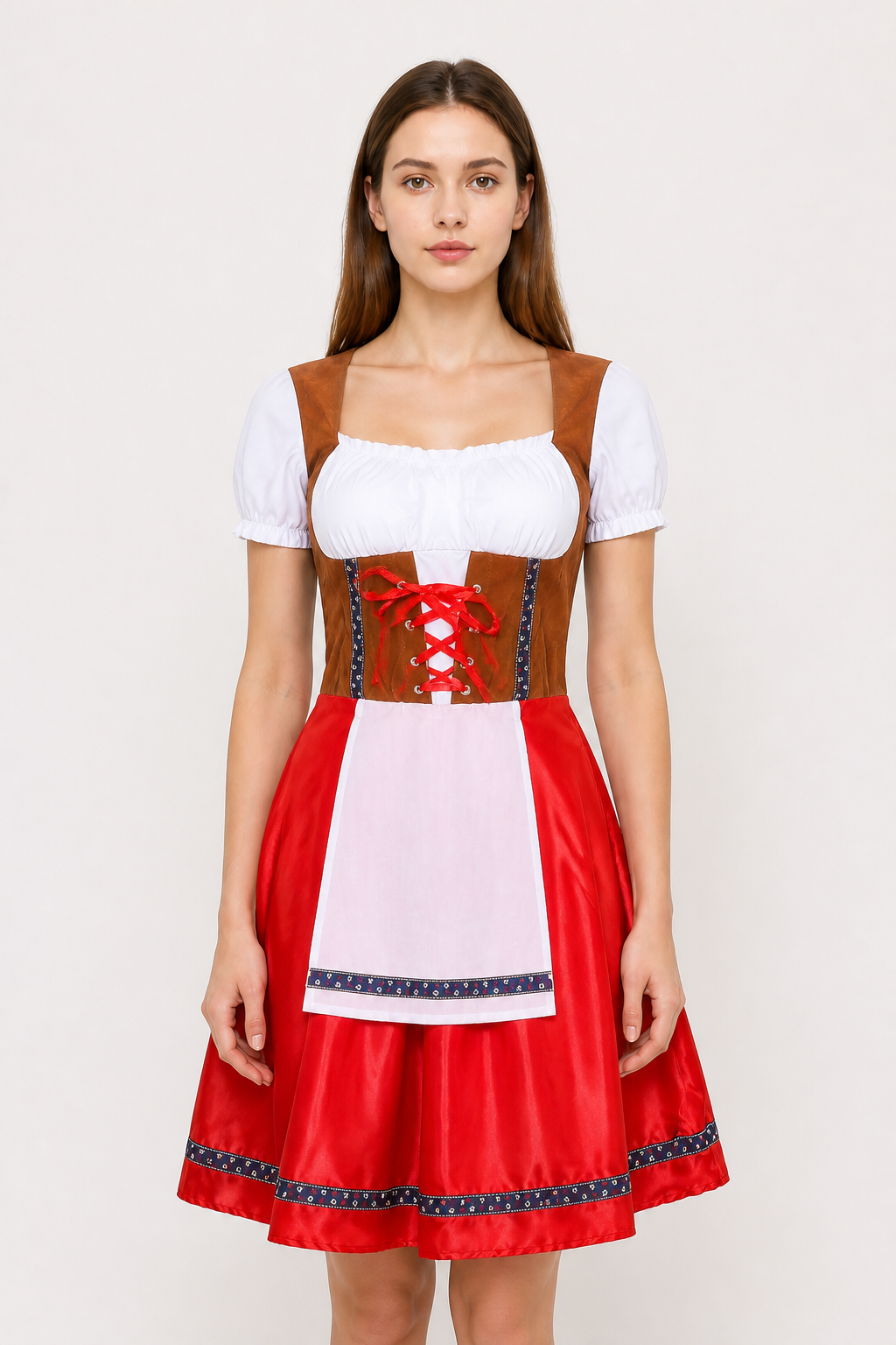 Bavarian Folk Costume with White Apron and Red Skirt Costumes detail 3