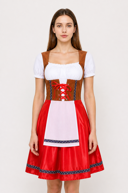 Bavarian Folk Costume with White Apron and Red Skirt Costumes detail 3