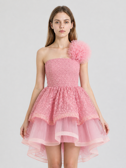 Elegant princess dress with embroidery, tulle, and a train
