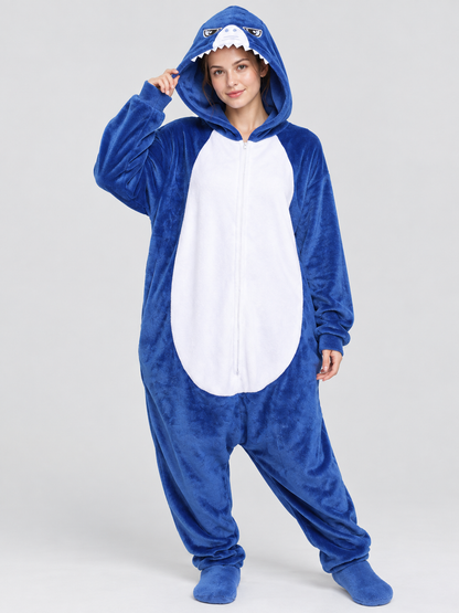 Shark-Themed Kigurumi with Hood and White Insert