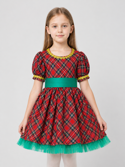 Christmas Plaid Dress with Full Skirt Costume Dresses detail 3