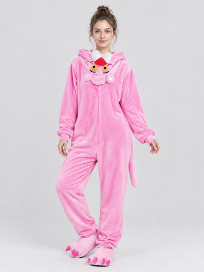 Pink Fleece Hooded Jumpsuit Pajama with Tail