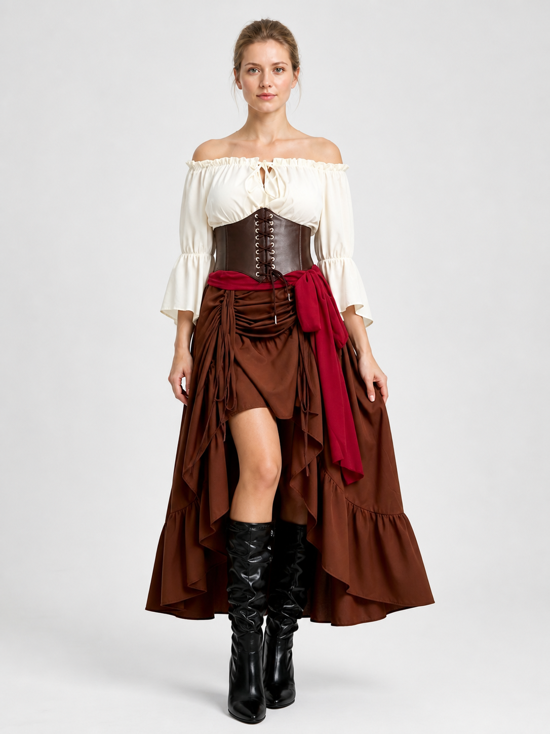 Long Pirate Skirt with Corset Waist and Ruffles Costumes detail 3
