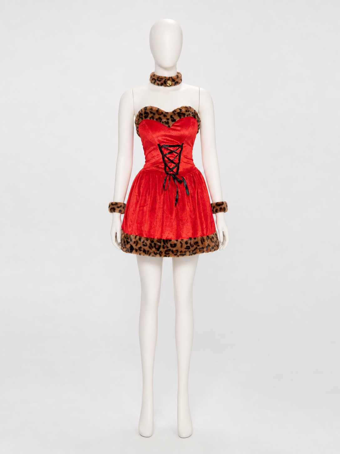 Cosplay costume dress with leopard-print trim