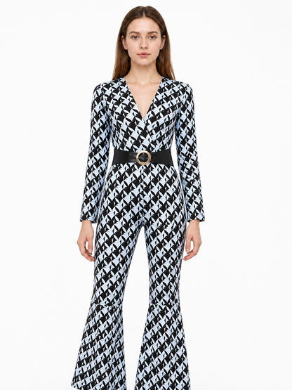 Black-and-White Jumpsuit with Geometric Print and Belt product detail 3