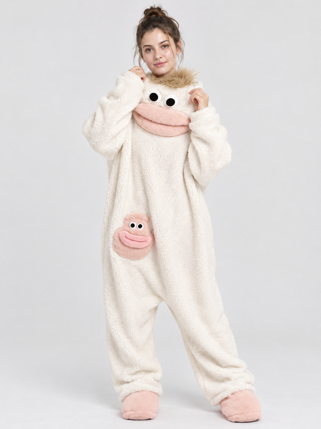 Insulated White Kigurumi Pajama with Hood