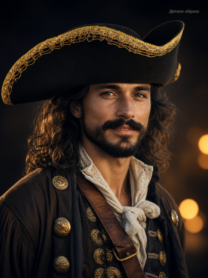 Black tricorn hat with gold trim product view 27