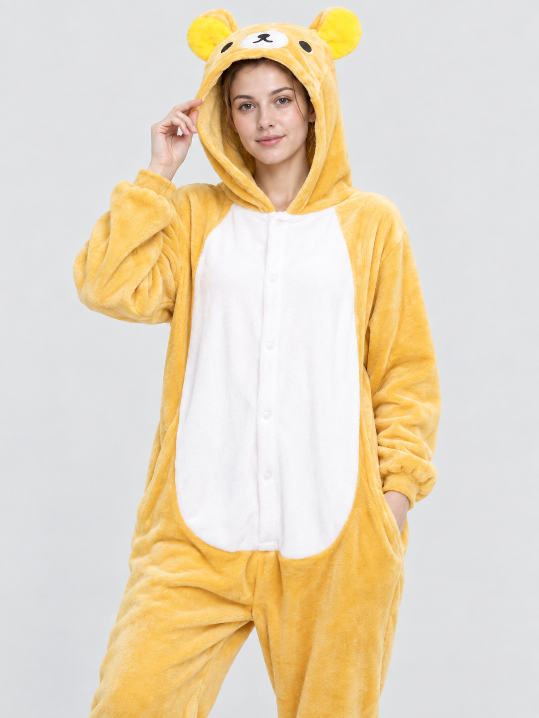 Yellow Flannel Hooded Pajama Jumpsuit with Ears