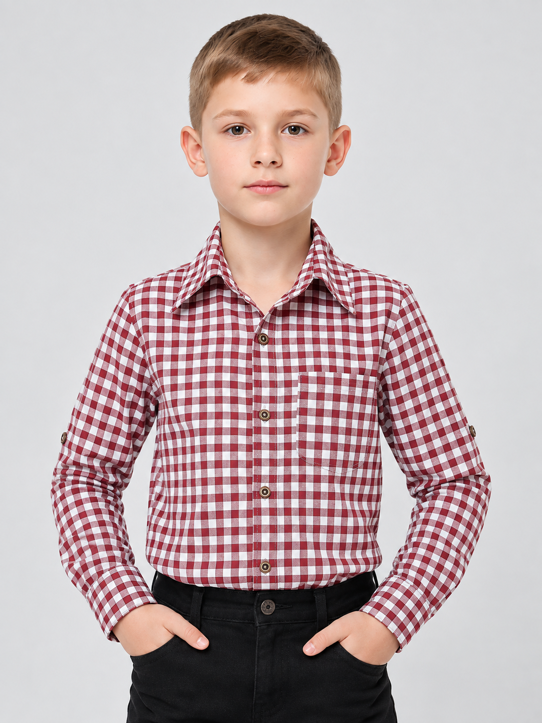 Kids' Long-Sleeve Plaid Shirt in Burgundy