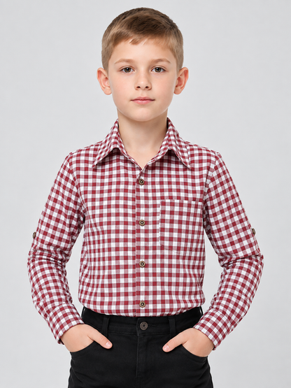 Kids' Long-Sleeve Plaid Shirt in Burgundy