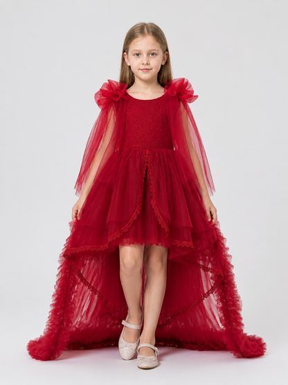 Burgundy Princess Dress with a Long Train and Bows Costume Dresses detail 3