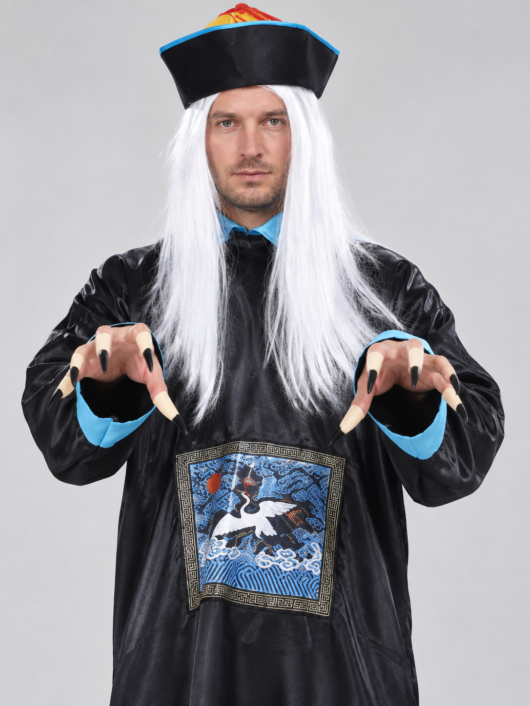 Carnival costume with wig and hat, long, black