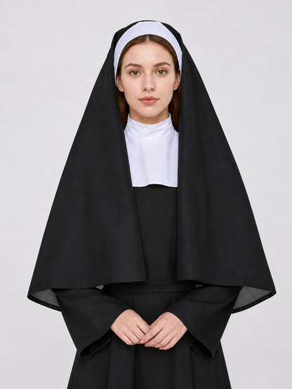 The costume consists of a religious and ceremonial robe in a black-and-white Costumes detail 2