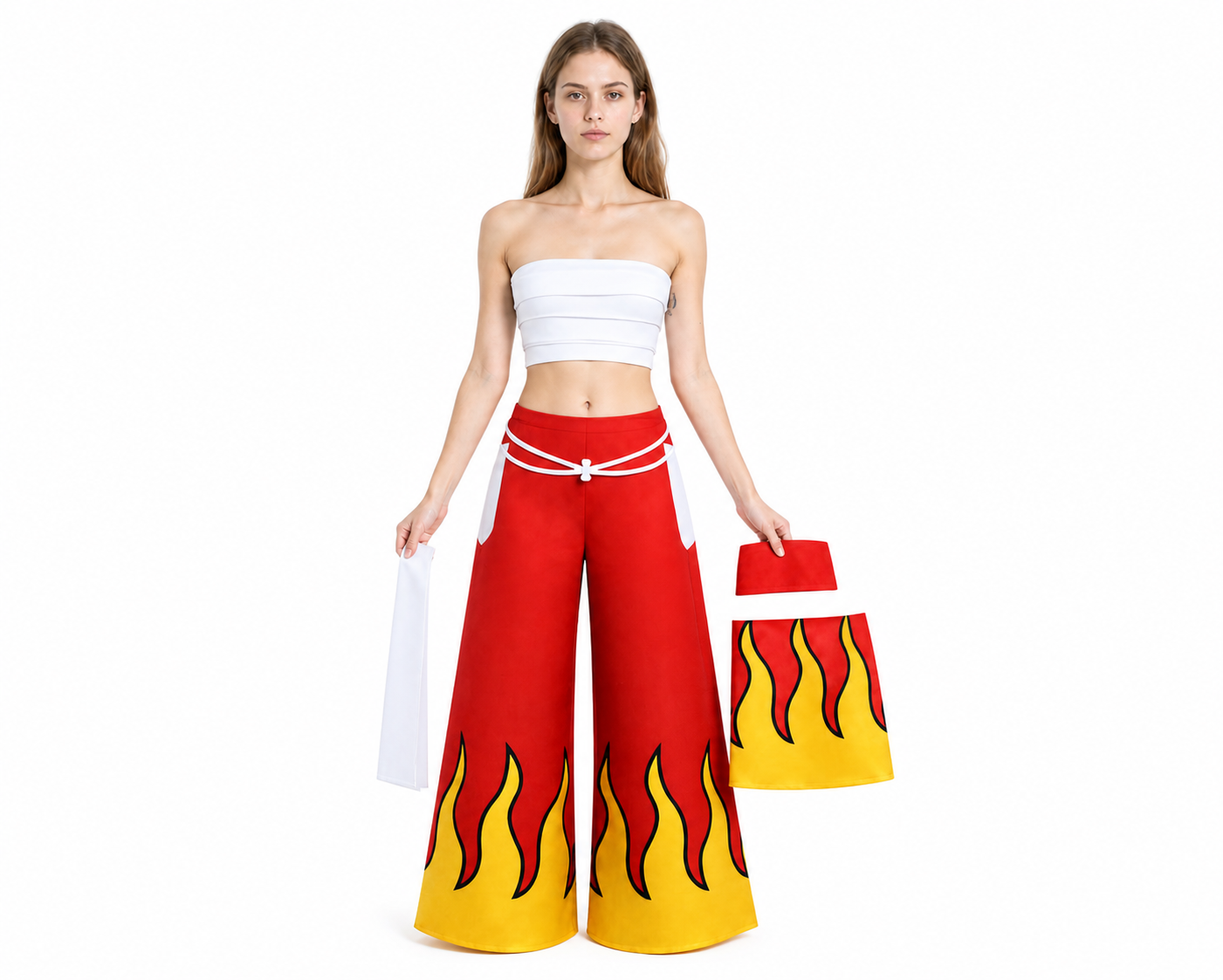 Anime cosplay costume with a flame print and wide-leg pants Costumes detail 2