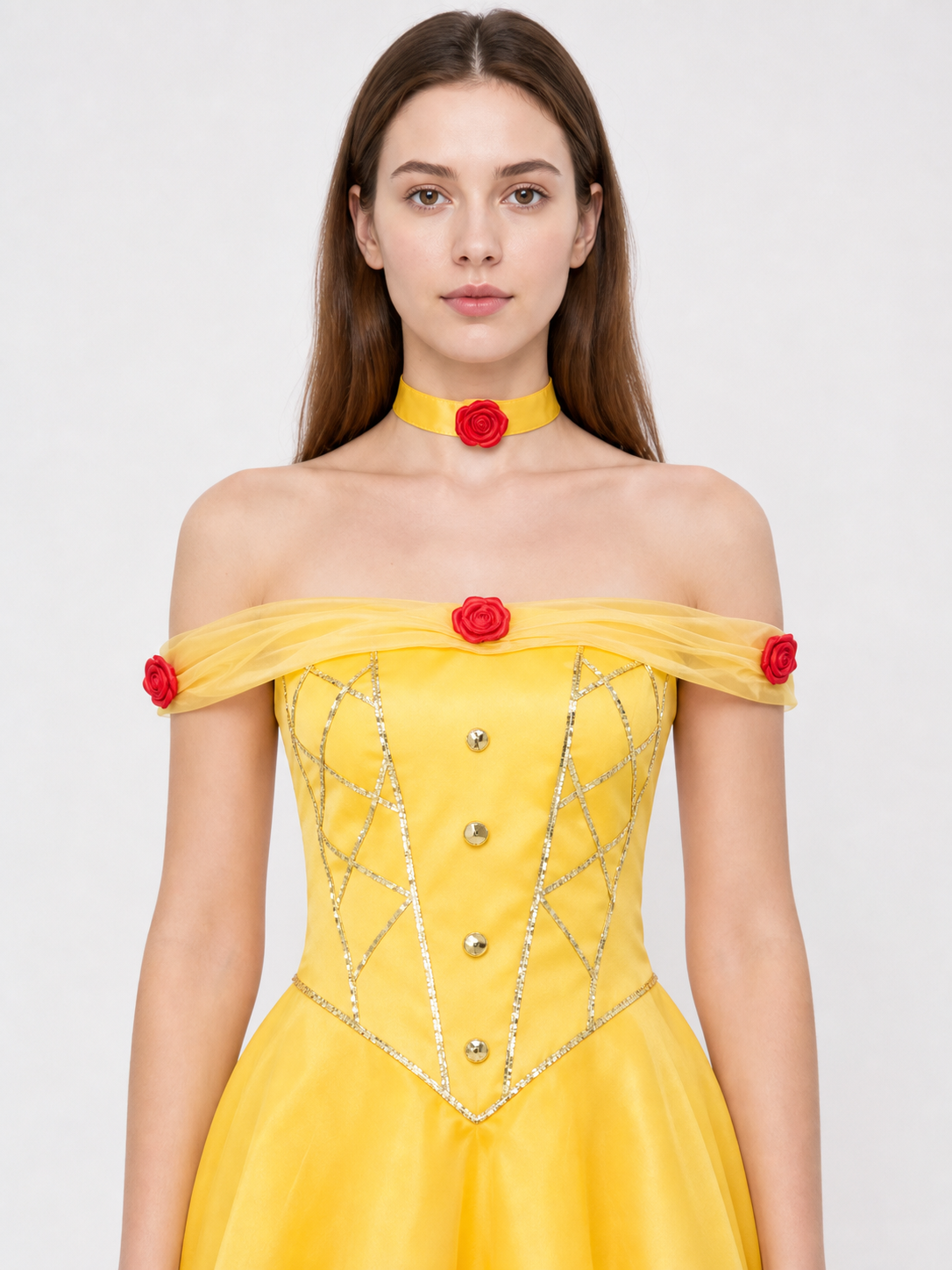 Belle Stage Dress with Roses and Gold Trim Costume Dresses detail 2