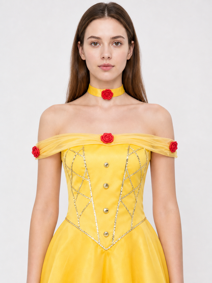 Belle Stage Dress with Roses and Gold Trim Costume Dresses detail 2