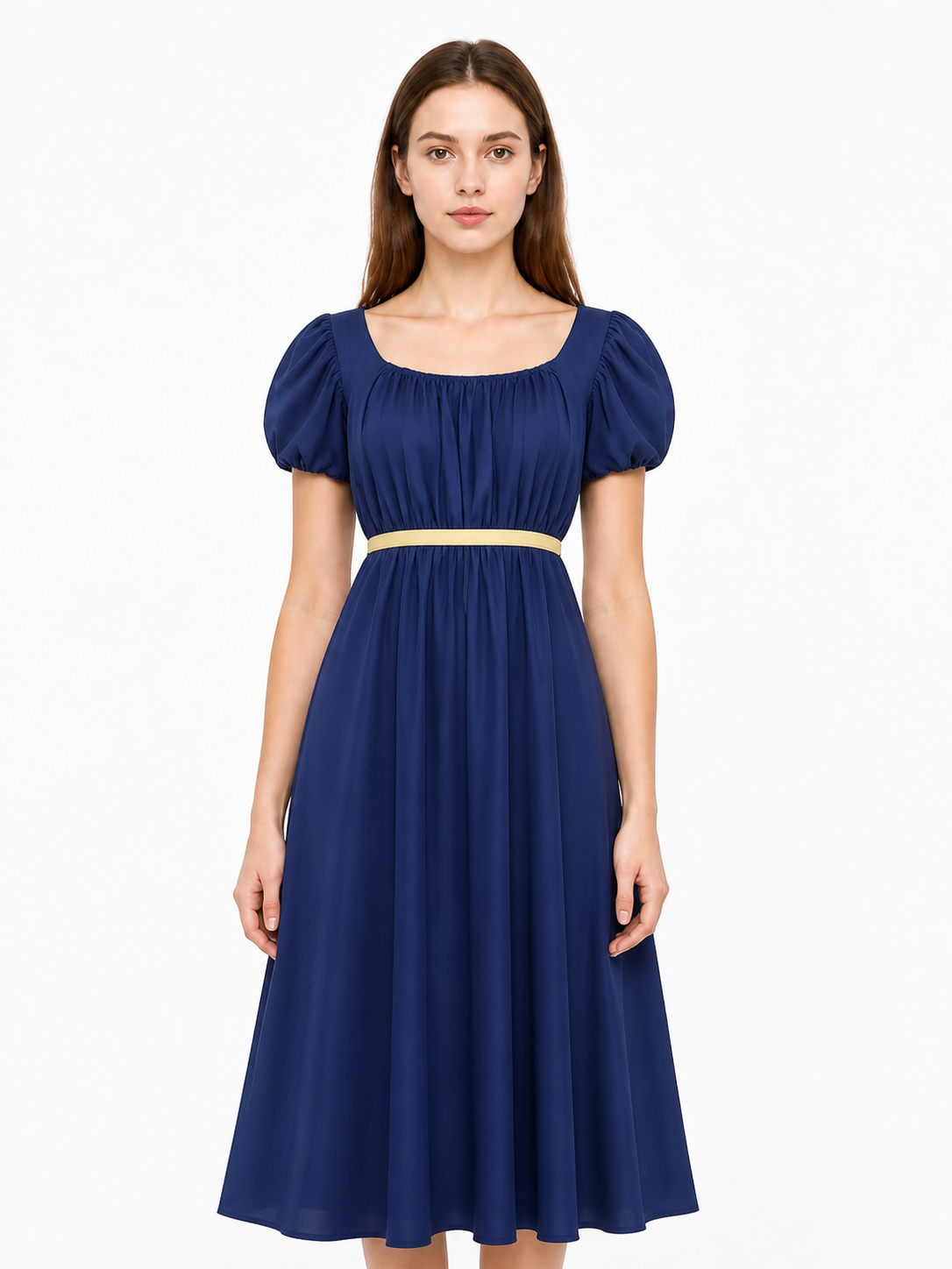 Long Blue Dress with Puff Sleeves and Ribbon Costume Dresses detail 3