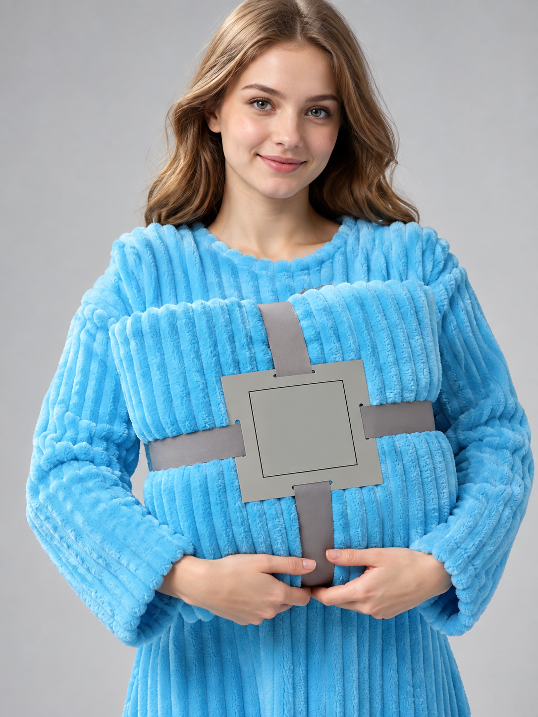 Blue throw blanket made of soft fluffy polyester flannel