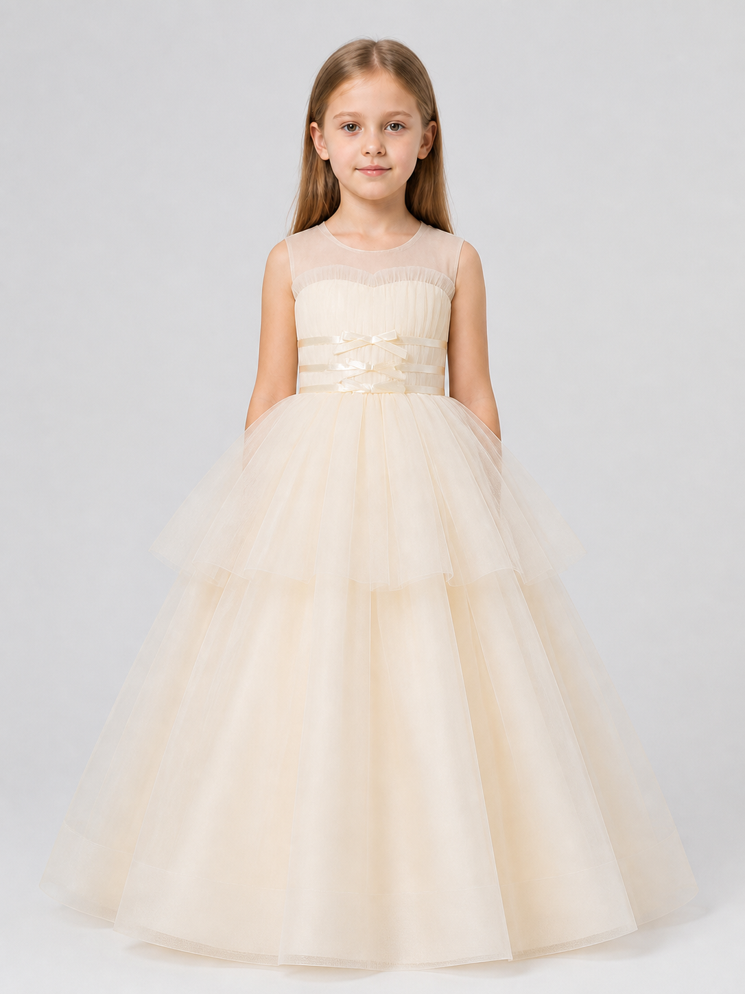 Long Layered Tulle Princess Dress with Bow Costume Dresses detail 3
