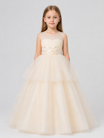 Long Layered Tulle Princess Dress with Bow Costume Dresses detail 3